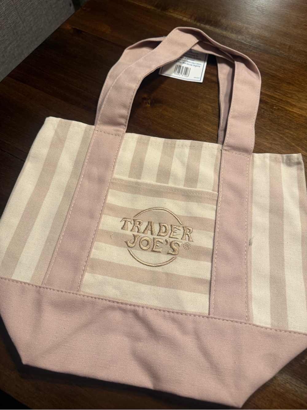 Tan Trafer Joes Stripe Canvas Tote Bag